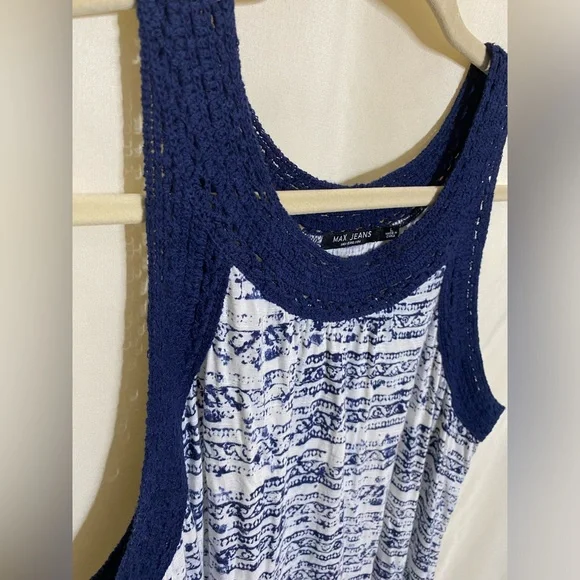 Max Jeans Blue & White Crocheted Trim Tank Top - Picture 3 of 7